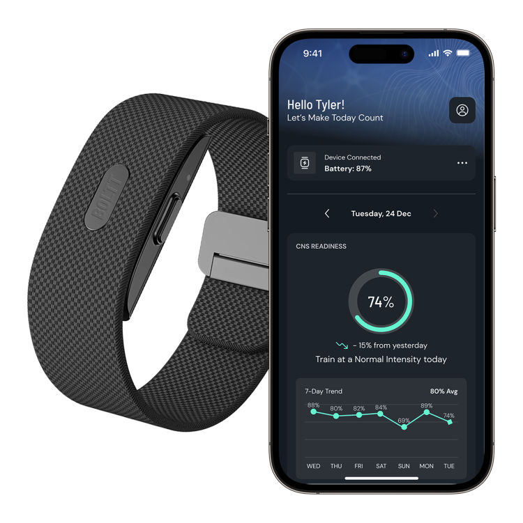 Smartwatch and smartphone displaying a fitness app on a white background