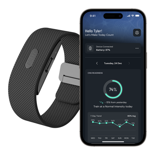 Smartwatch and smartphone displaying a fitness app on a white background